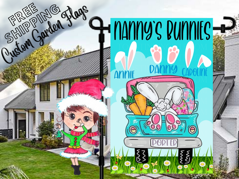 Easter Truck Bunny Ears Personalized Garden Flag