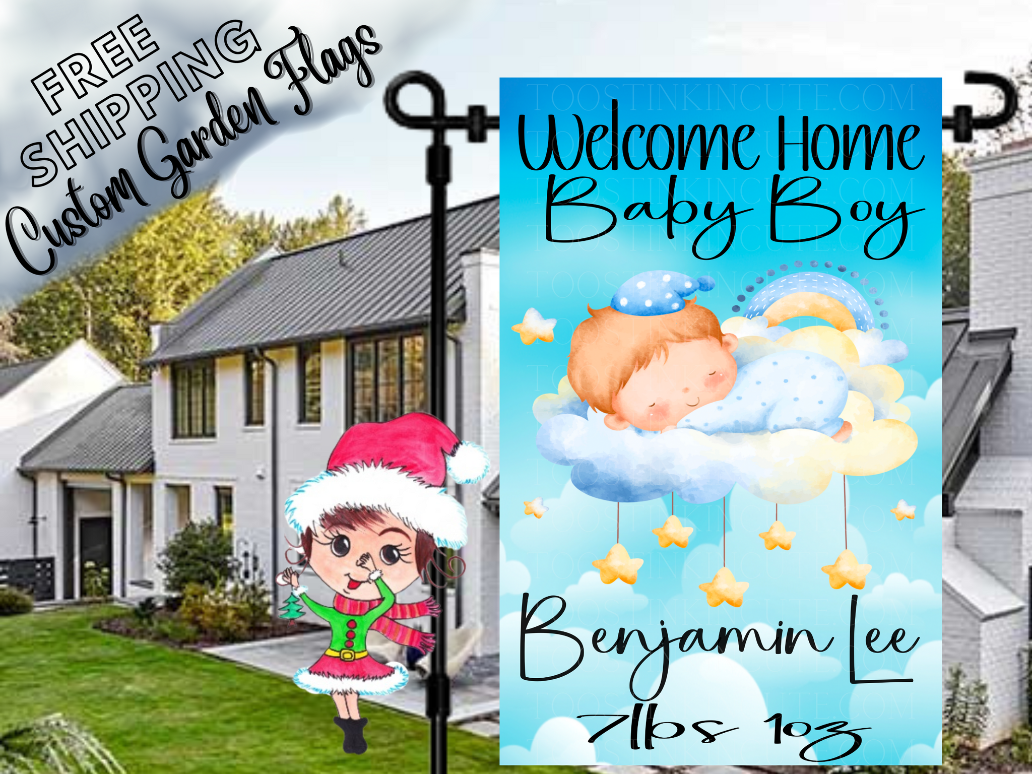 New Baby Boy on Cloud Flag,Baby Boy Flag,New Baby Flag,Flag for Mom,Flag for Grandma,Newborn Flag,New Baby Garden Flag,New Baby Gift