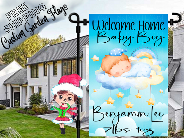 Welcome Home New Baby Boy on Cloud Garden Flag