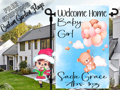 New Baby Girl Teddy Bear Garden Flag