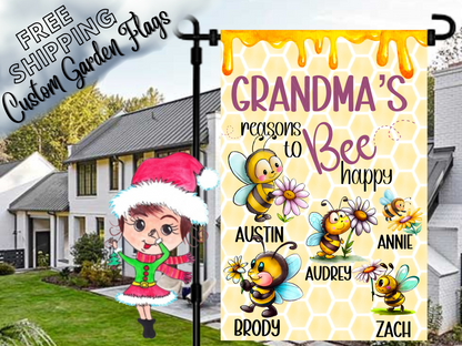 Grandma's Reasons to Bee Happy Garden Flag