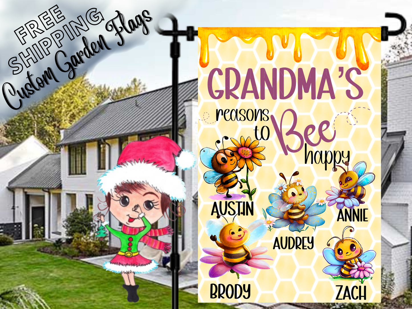 Grandma's Reasons to Bee Happy, Bee Garden Flag