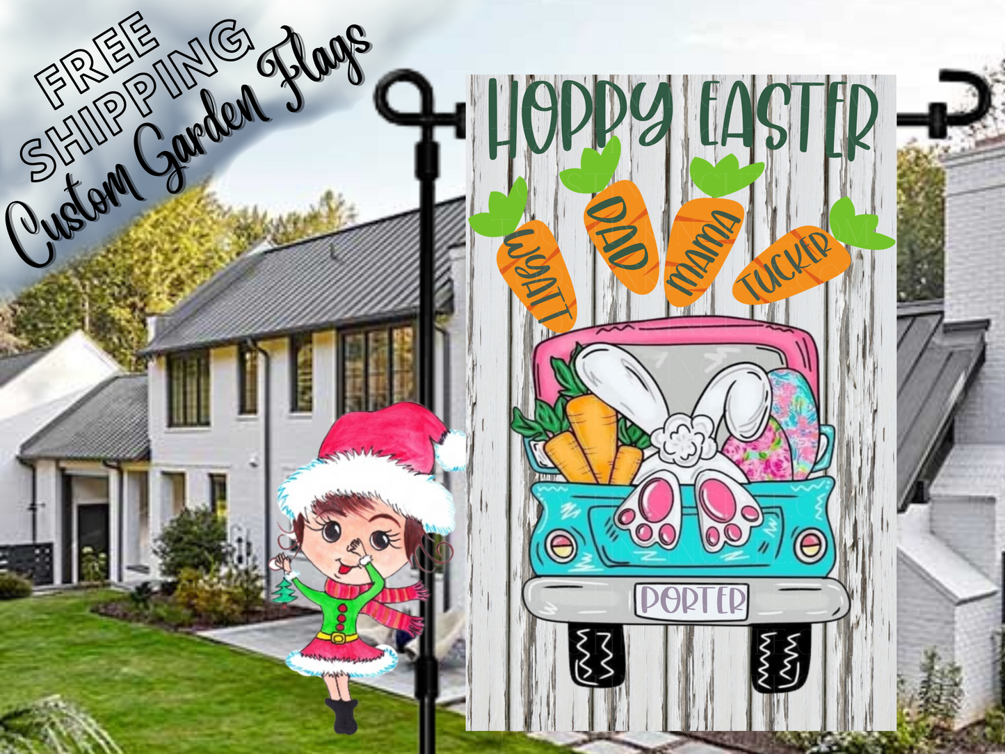 Easter Bunny Truck Personalized Garden Flag