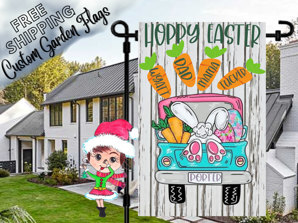 Easter Bunny Truck Personalized Garden Flag