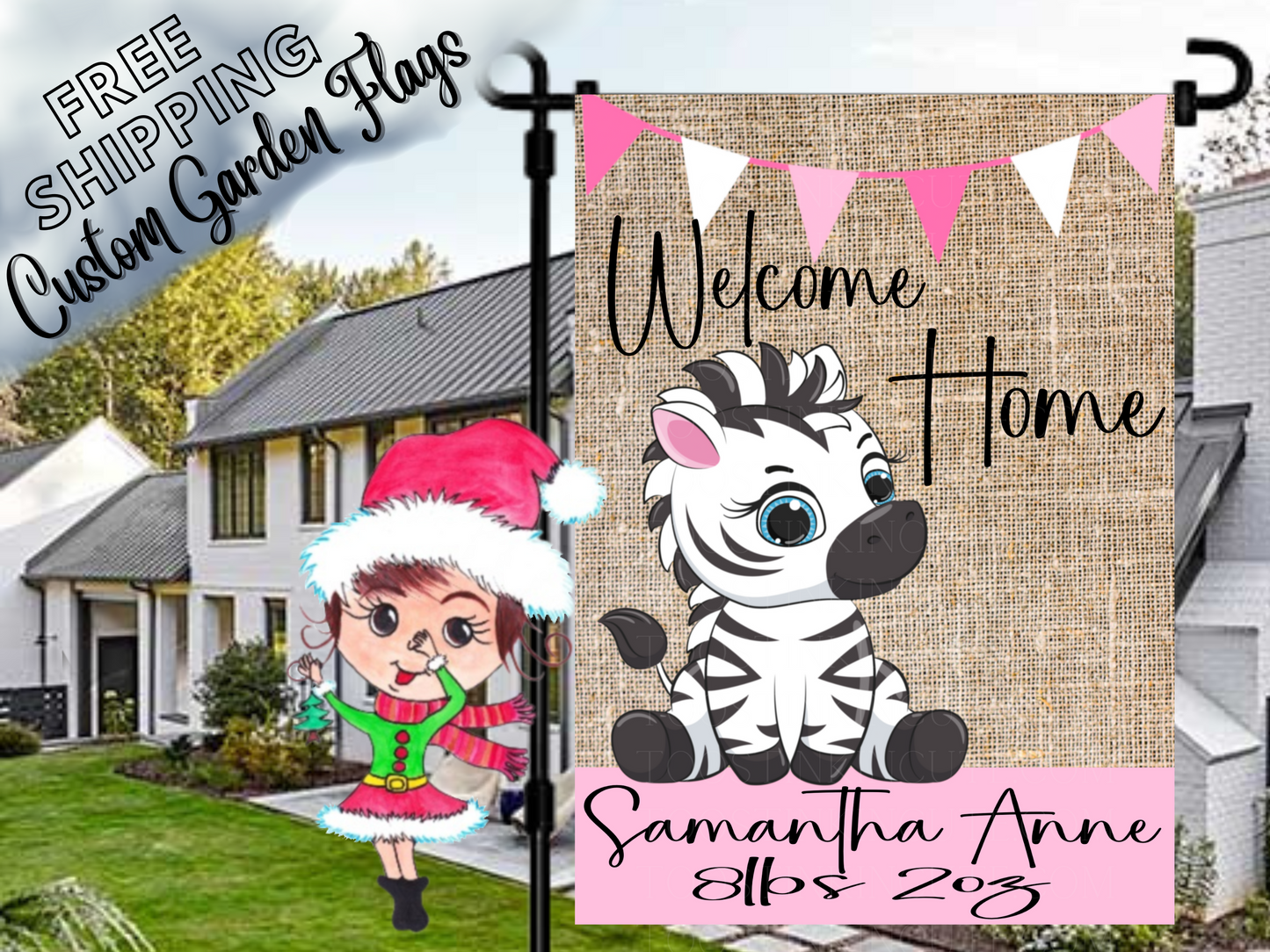 Baby Girl Zebra Garden Flag, Newborn Baby Flag