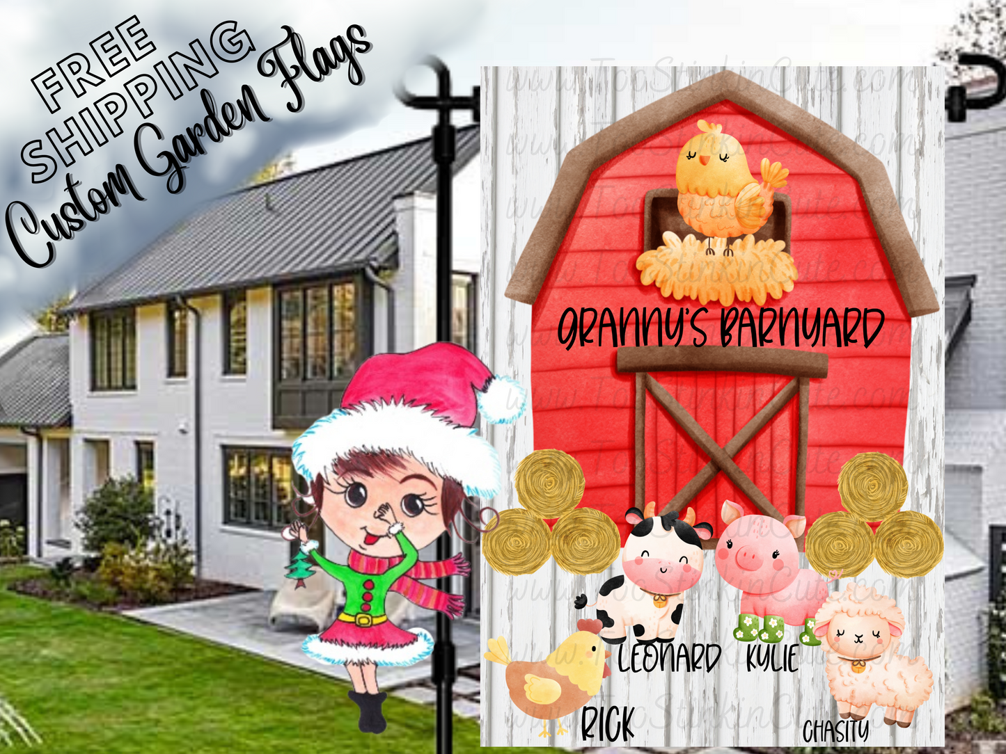 Custom Personalized Farm Animal Barnyard Garden Flag