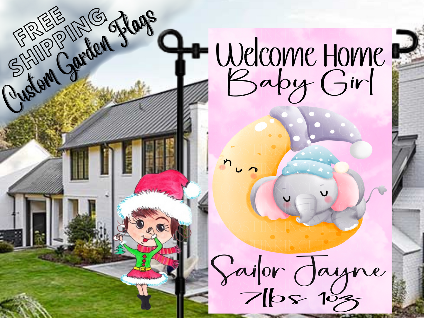 New Baby Girl Garden Flag, Baby Announcement Flag