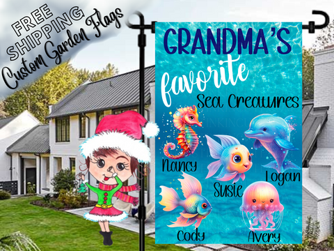 Grandma's Favorite Sea Creatures Garden Flag, Grandma Garden Flag