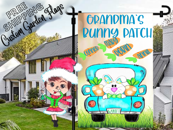 Bunny Truck  Personalized Garden Flag