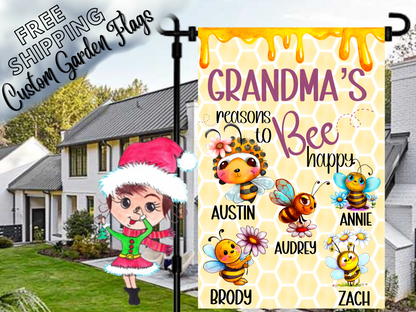 Grandma's Reasons to Bee Happy Garden Flag