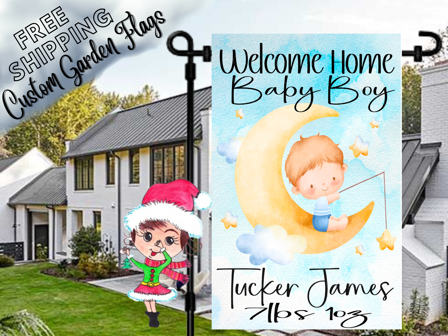 Baby Boy Moon Garden Flag