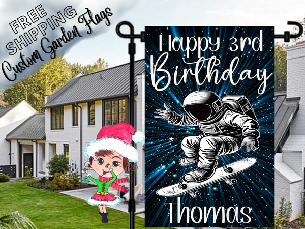 Galaxy Outer Space Birthday Astronaut Skateboard Garden Flag