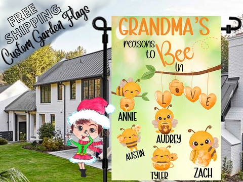Grandma's Reasons to Bee in Love,Bee Flag,Bee Garden Flag,Spring Garden Flag,Grandkid Flag,Grandma's Garden,Gift for Grandma,Garden Decor