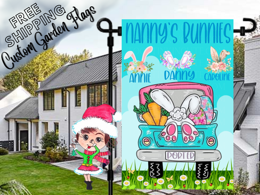 Easter Truck Bunny Ears Personalized Garden Flag