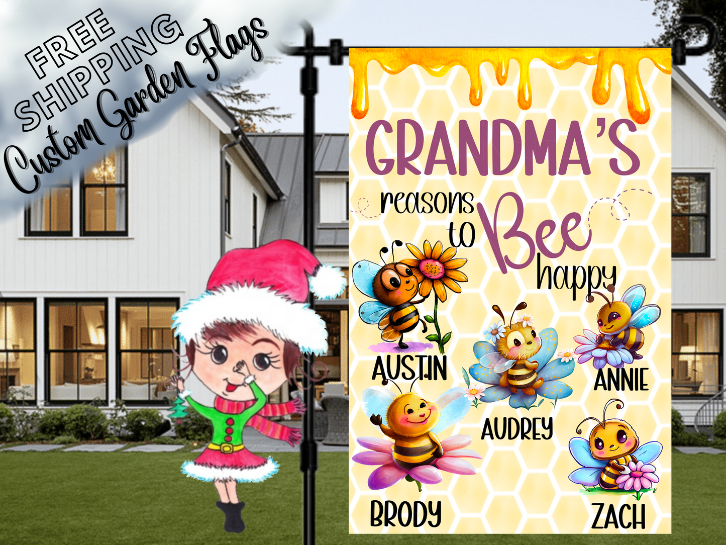Grandma's Reasons to Bee Happy, Bee Garden Flag