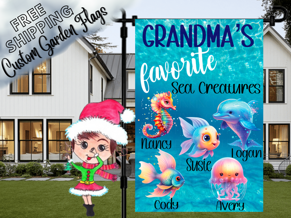 Grandma's Favorite Sea Creatures Garden Flag, Grandma Garden Flag