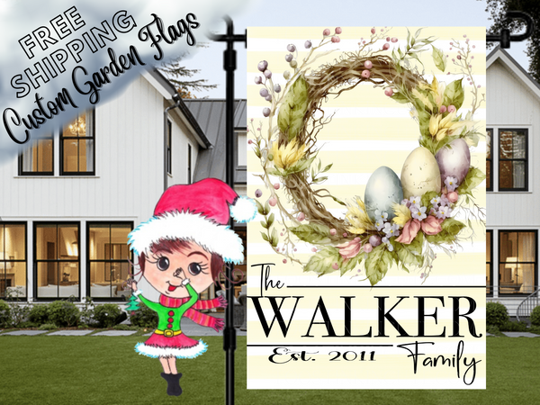Easter Egg Wreath Personalized Garden Flag