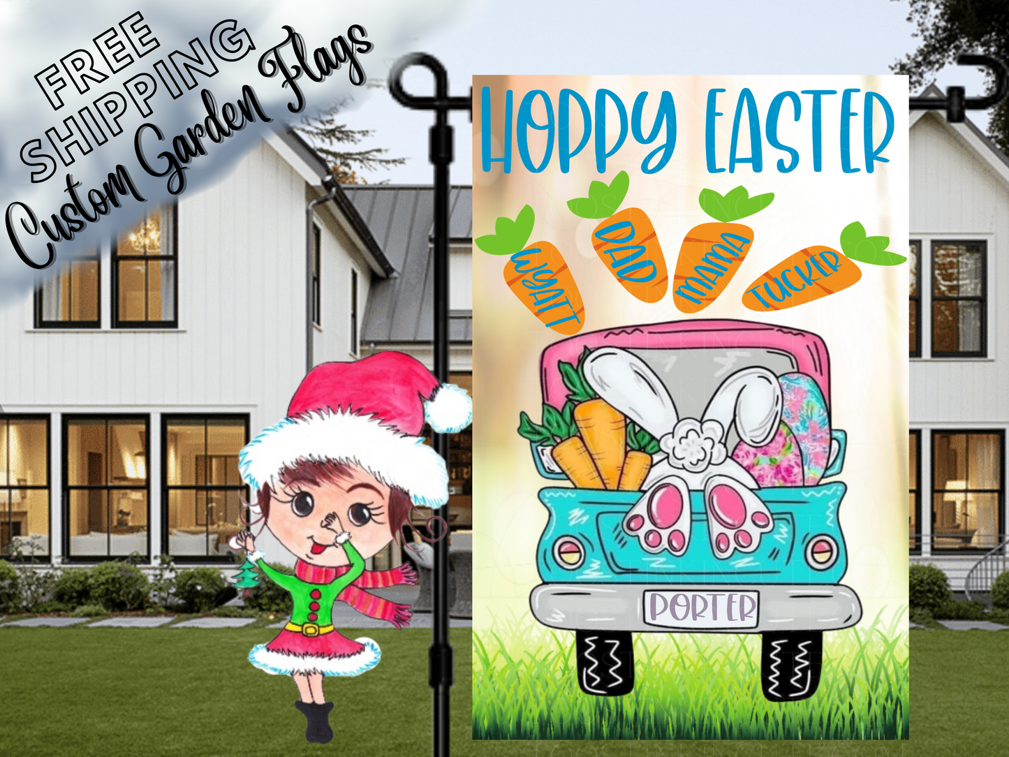 Easter Bunny Truck Personalized Garden Flag