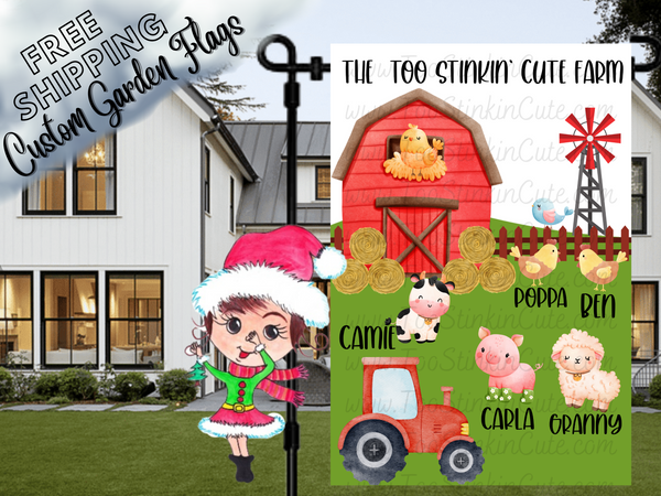 Personalized Farmer Garden Flag|Family Garden Flag|Barn Yard Family|Grandma Garden Flag|Garden Flag Farm|Farmer Family Flag|Farm Animal Flag