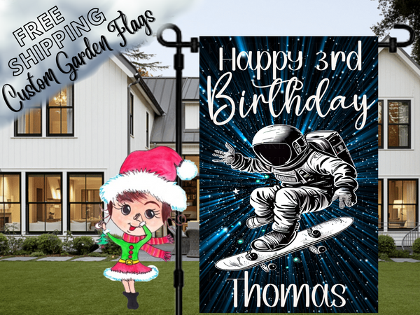 Galaxy Outer Space Birthday Astronaut Skateboard Garden Flag