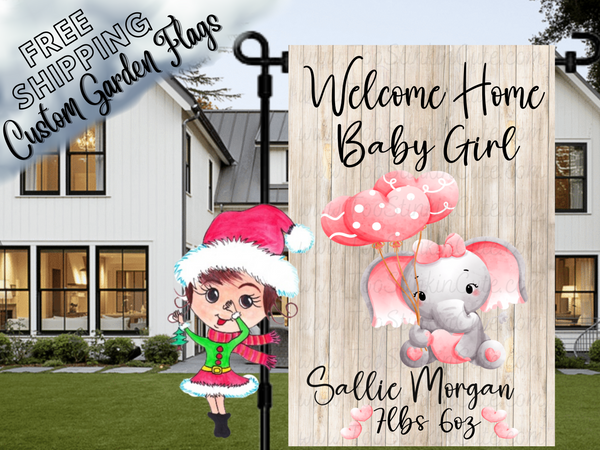 Personalized Welcome Home Baby Garden Flag, Baby Elephant Flag