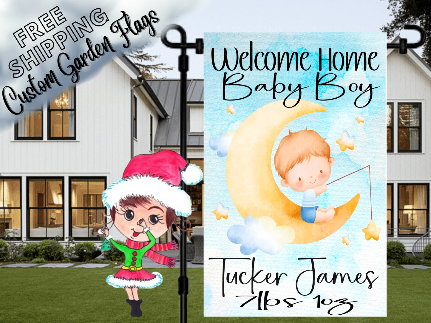 Baby Boy Moon Garden Flag