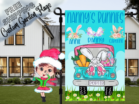 Easter Truck Bunny Ears Personalized Garden Flag
