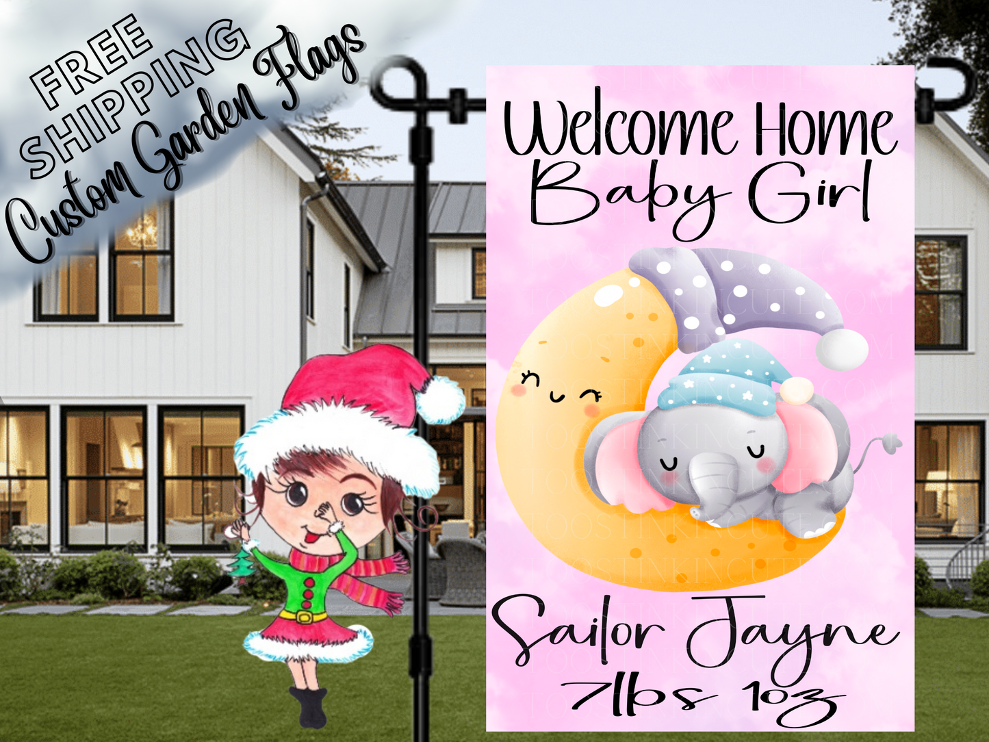 New Baby Girl Garden Flag, Baby Announcement Flag