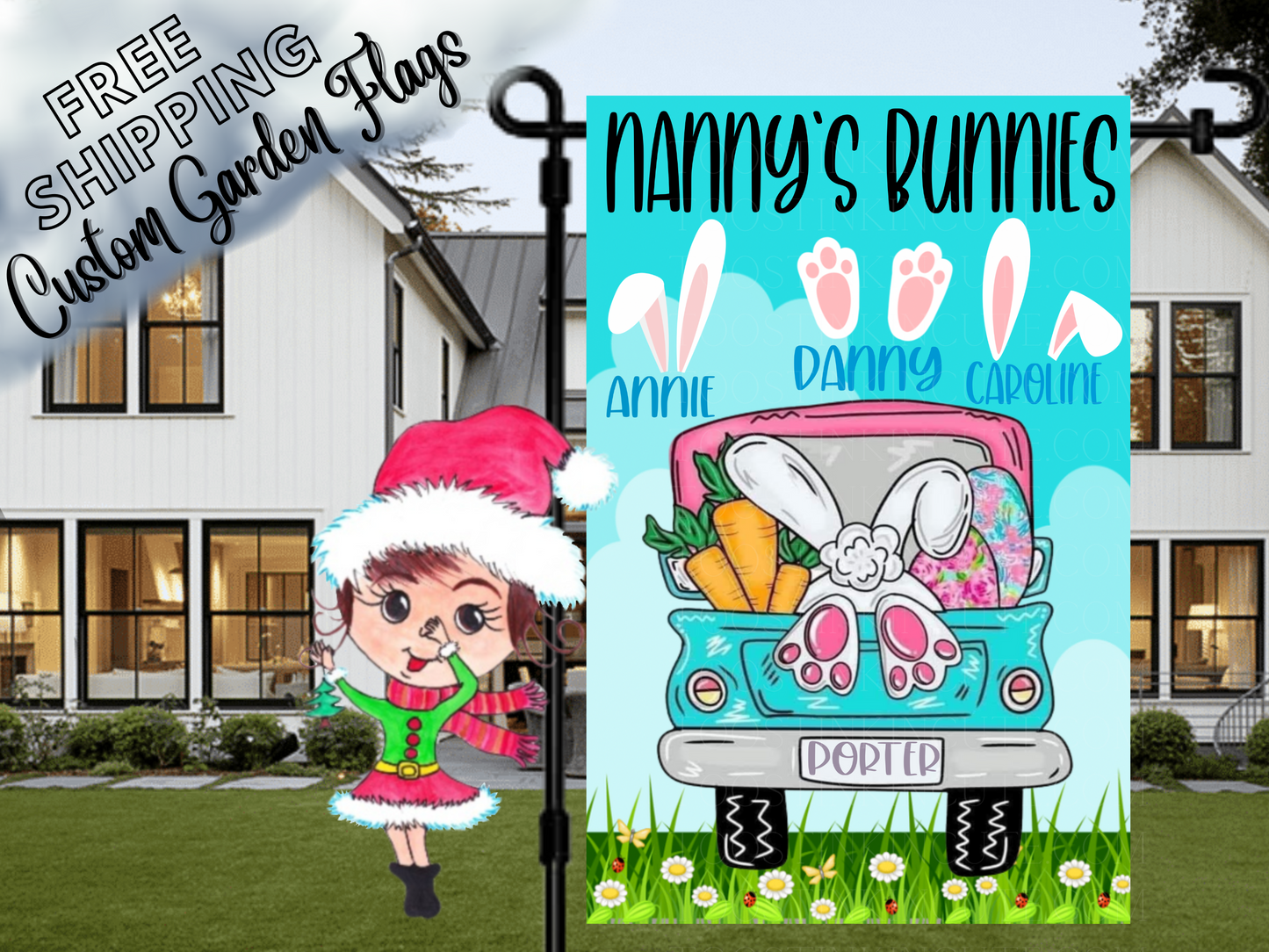 Easter Truck Bunny Ears Personalized Garden Flag