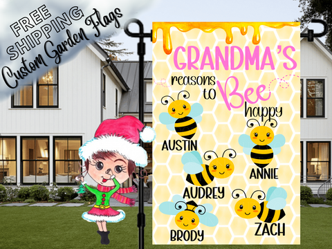 Honeycomb Flag,Bee Flag,Bee Garden Flag,Flag for Garden Bee,Welcome Flag,Grandma's Garden,Spring Flag,Reasons to Bee Happy,Honey Flag