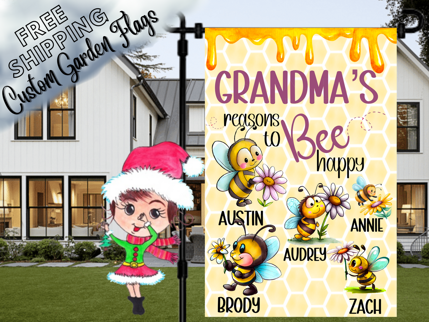 Grandma's Reasons to Bee Happy, Bee Garden Flag