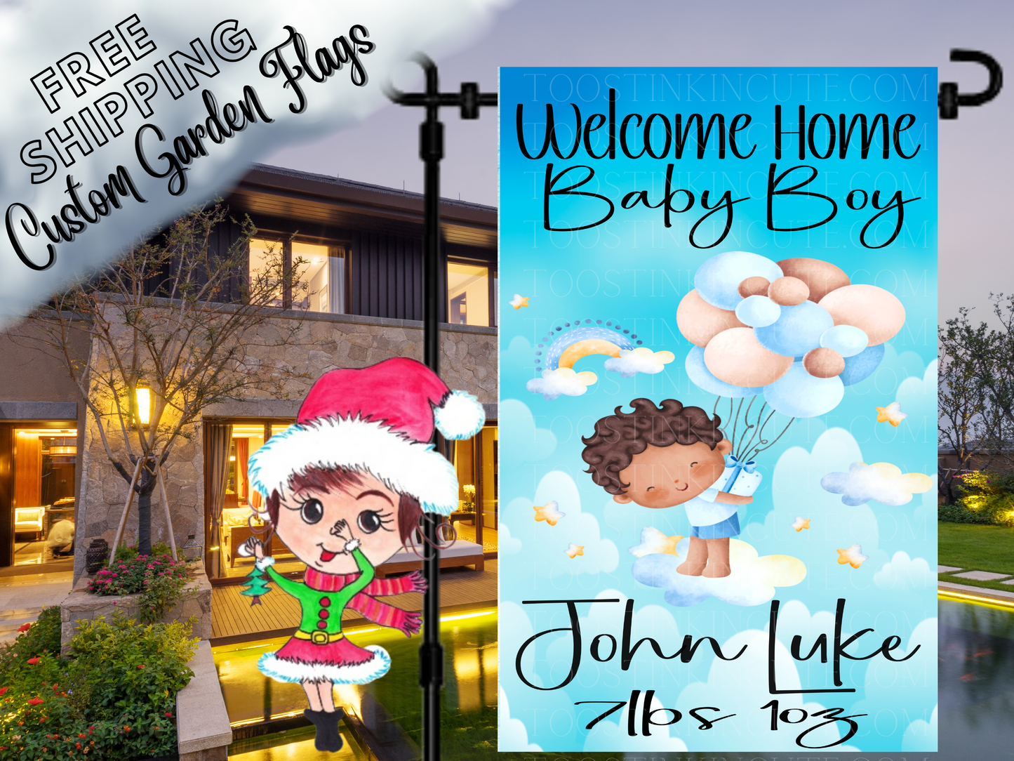 Newborn Baby Balloon Welcome Home Garden Flag