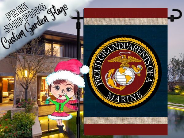 Proud Grandparents of a US Marine Military Garden Flag