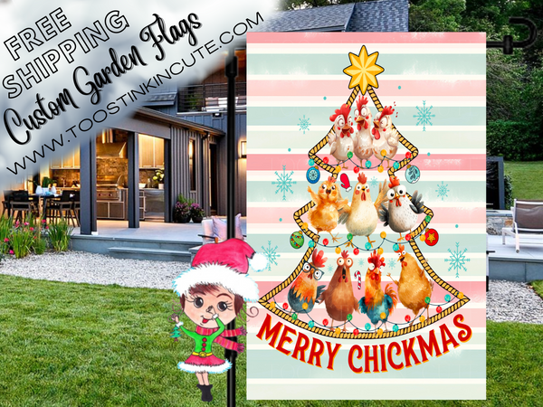 Chicken Christmas Tree Garden Flag