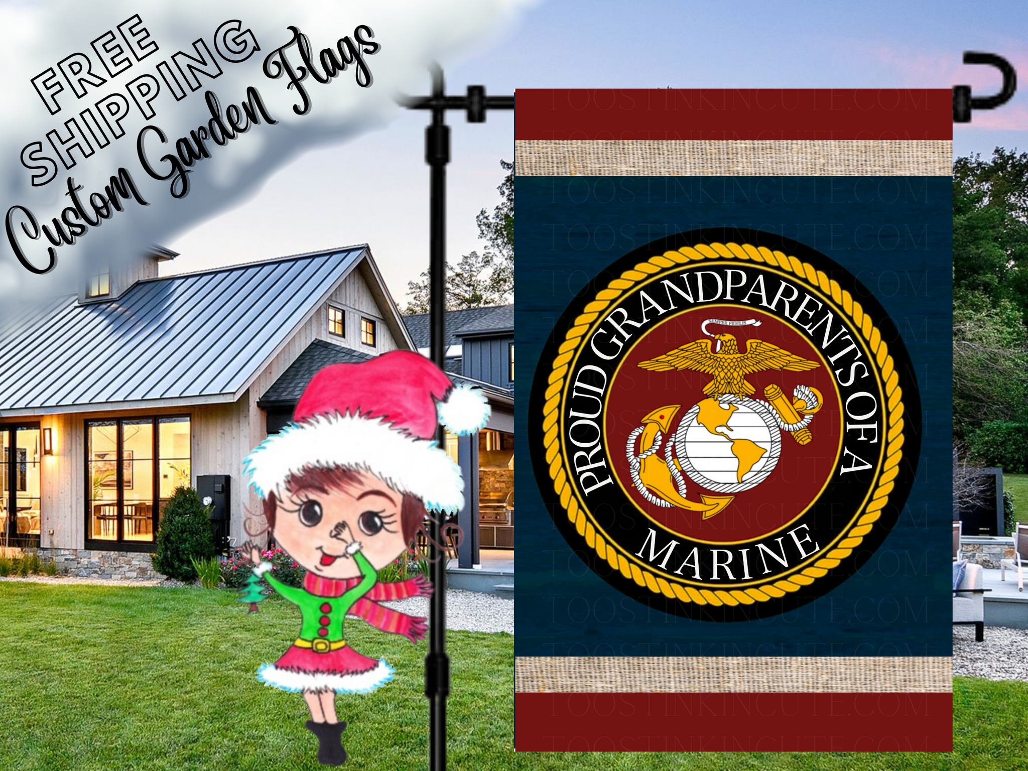 Proud Grandparents of a US Marine Military Garden Flag