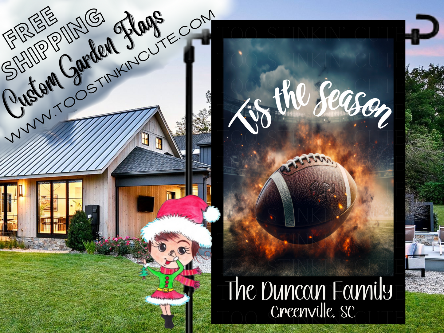 Tis the Season Football Stadium Blazing Football Garden Flag