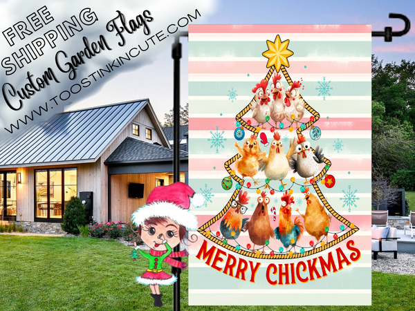 Chicken Christmas Tree Garden Flag