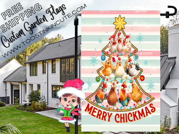 Chicken Christmas Tree Garden Flag
