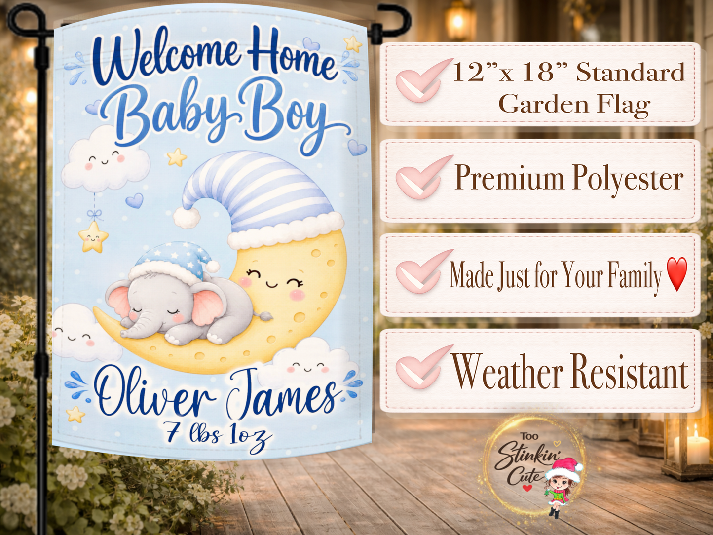 Personalized newborn keepsake flag for baby boy