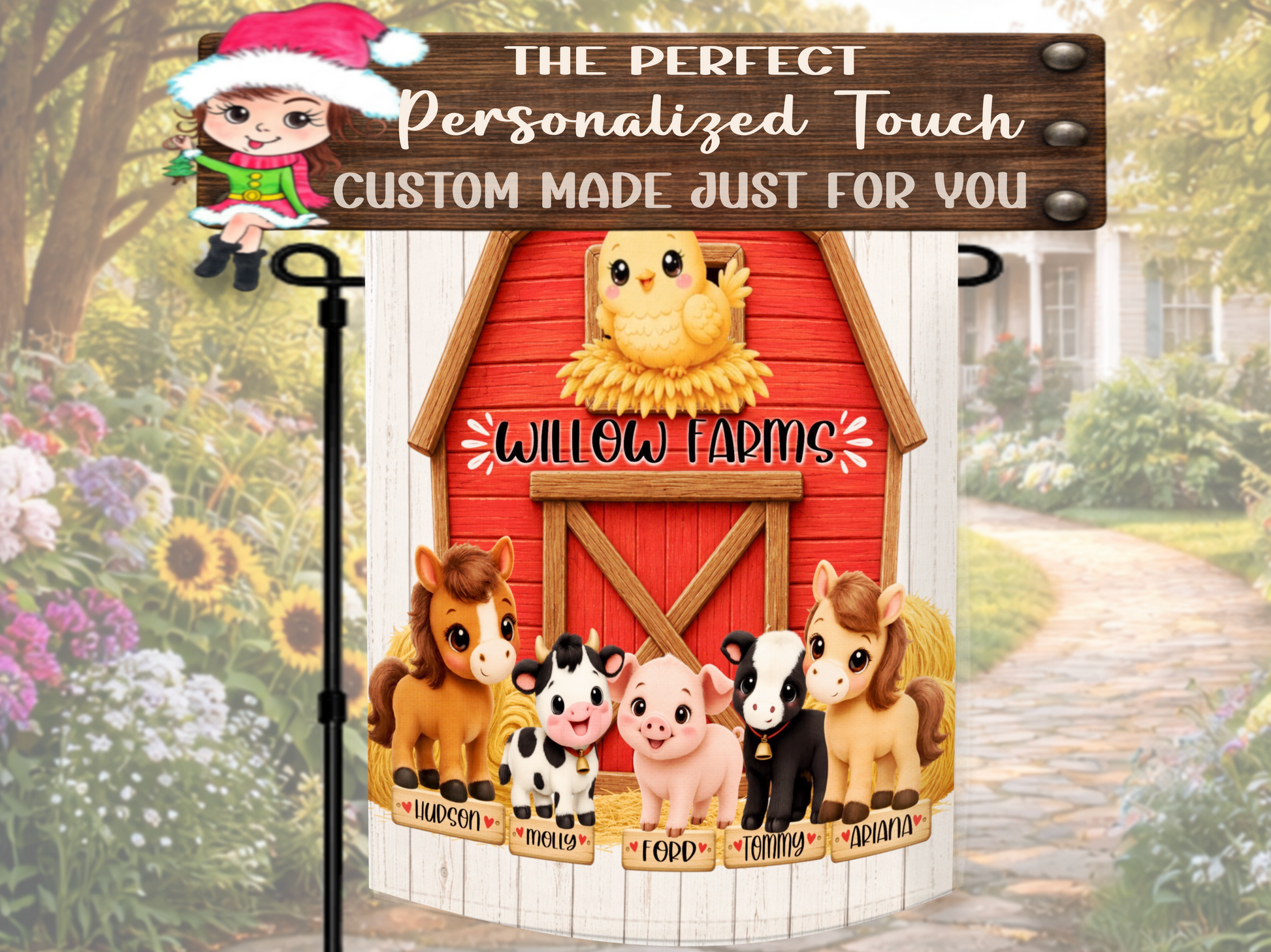 Personalized farmhouse outdoor decor featuring adorable barnyard animals