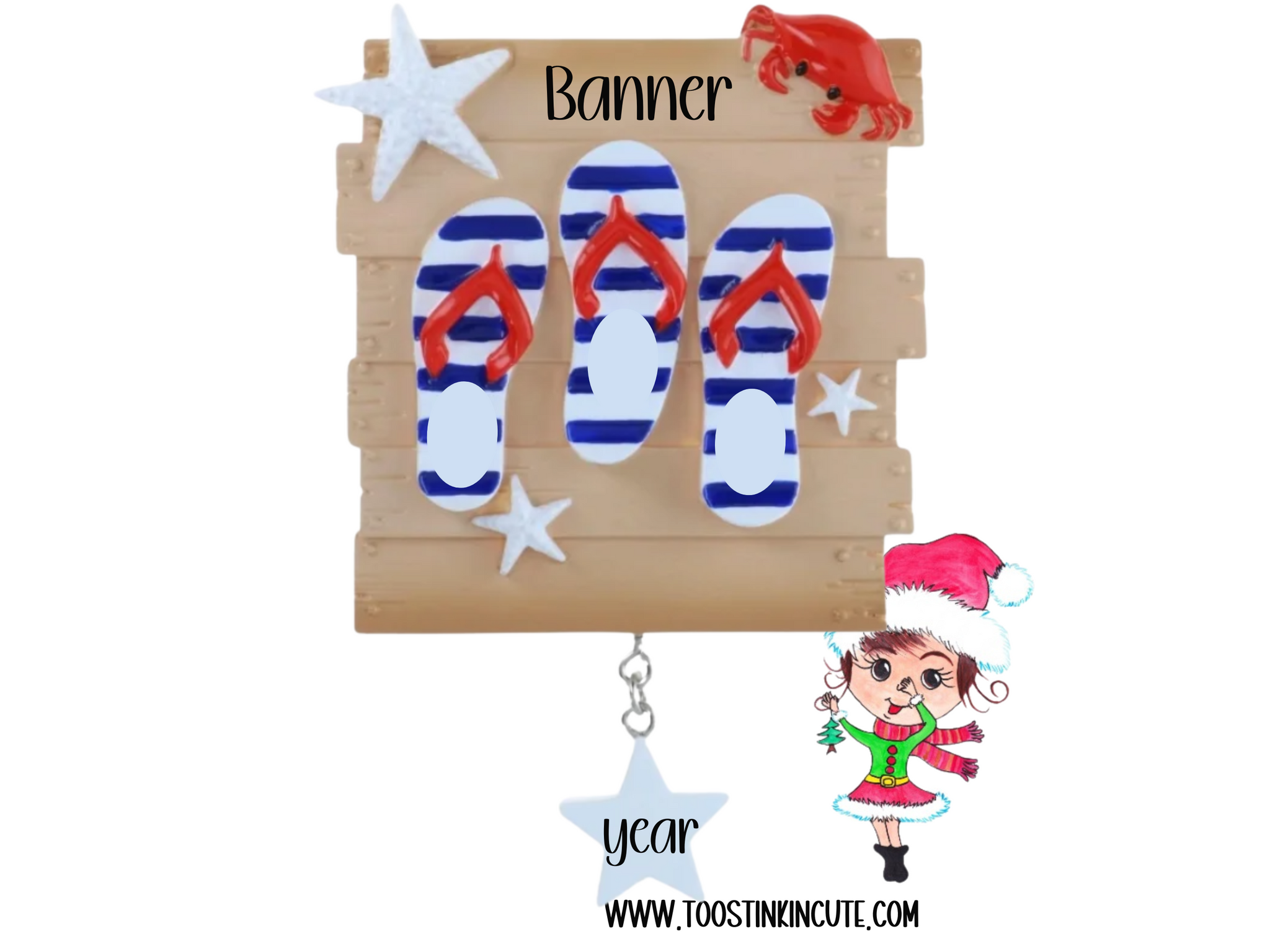 Personalized Flip Flop Family of 3 Christmas Ornament