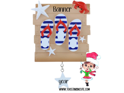 Personalized Flip Flop Family of 3 Christmas Ornament