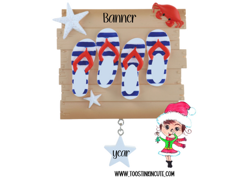 Personalized Flip Flop Family of 4 Christmas Ornament