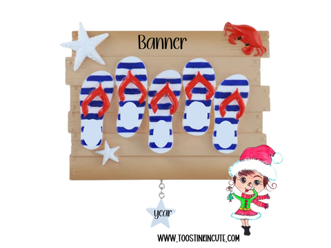 Personalized Flip Flop Family of 5 Christmas Ornament