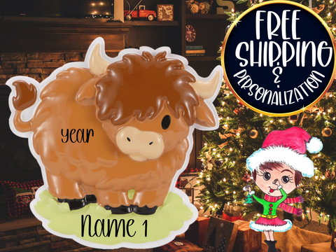 Highland Cow Personalized Christmas Ornament