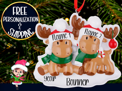 Moose Family of 2 Personalized Ornament
