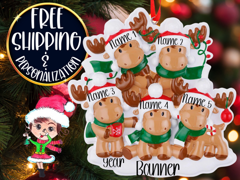 Moose Family of 5 Personalized Ornament