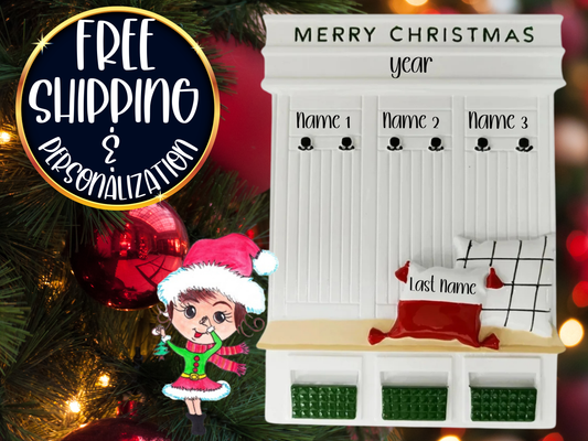 Mudroom Family of 3 Personalized Christmas Ornament