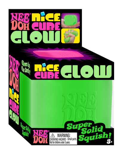 NeeDoh Nice Cube Glow 🌟 Glow-in-the-Dark Squishy Cube | Super Solid Stress Toy