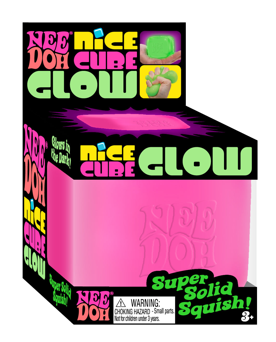 NeeDoh Nice Cube Glow 🌟 Glow-in-the-Dark Squishy Cube | Super Solid Stress Toy